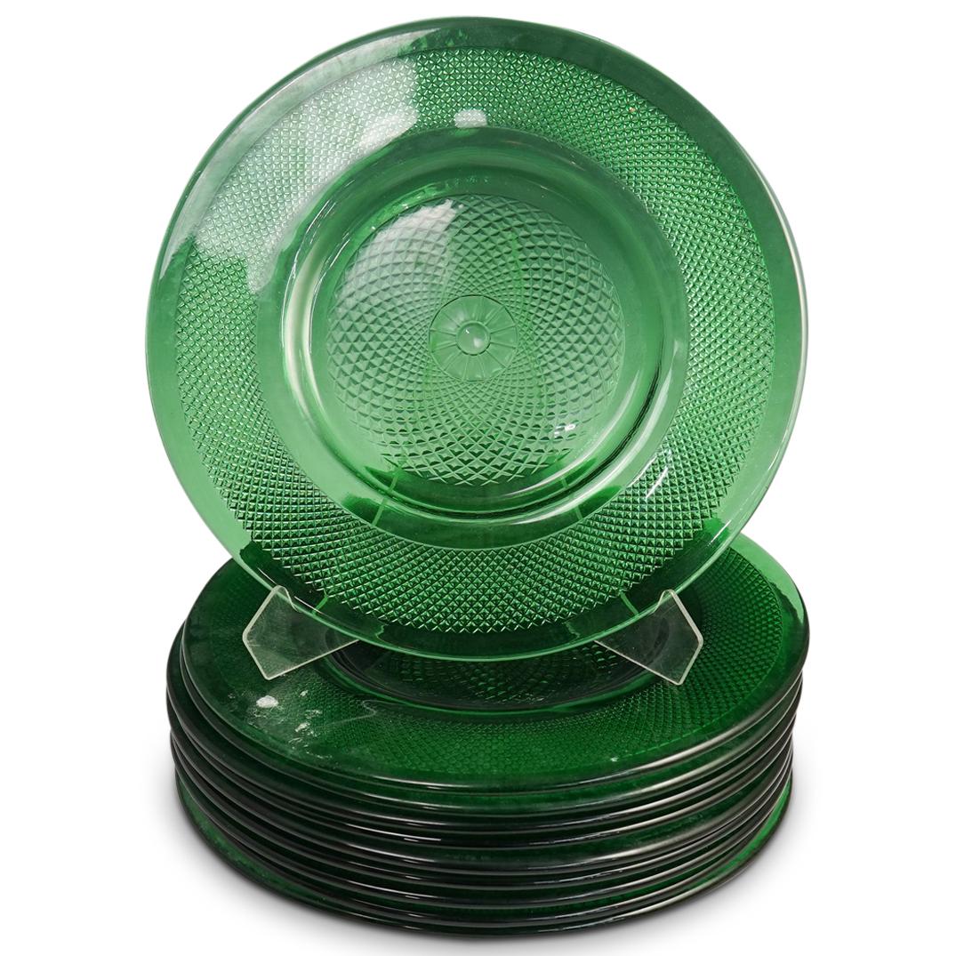 (10 Pc) Green Depression Glass Plates (1 of 4)