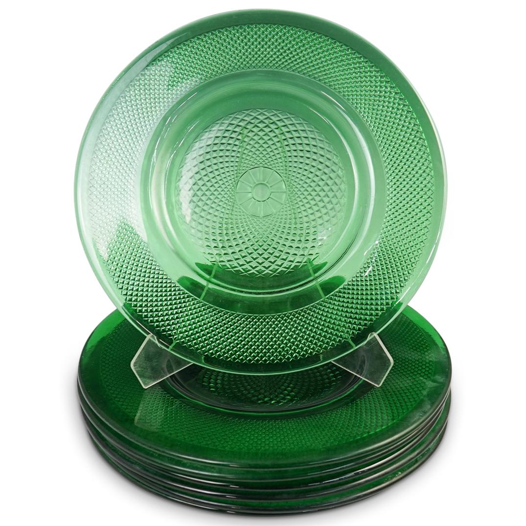 (7 Pc) Green Depression Glass Plates (1 of 3)
