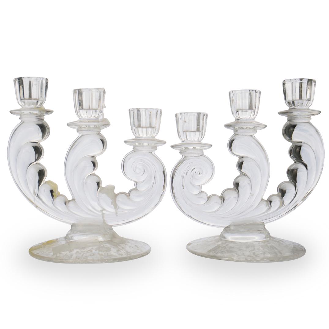 Pair Of Glass Etched Candlesticks (1 of 5)
