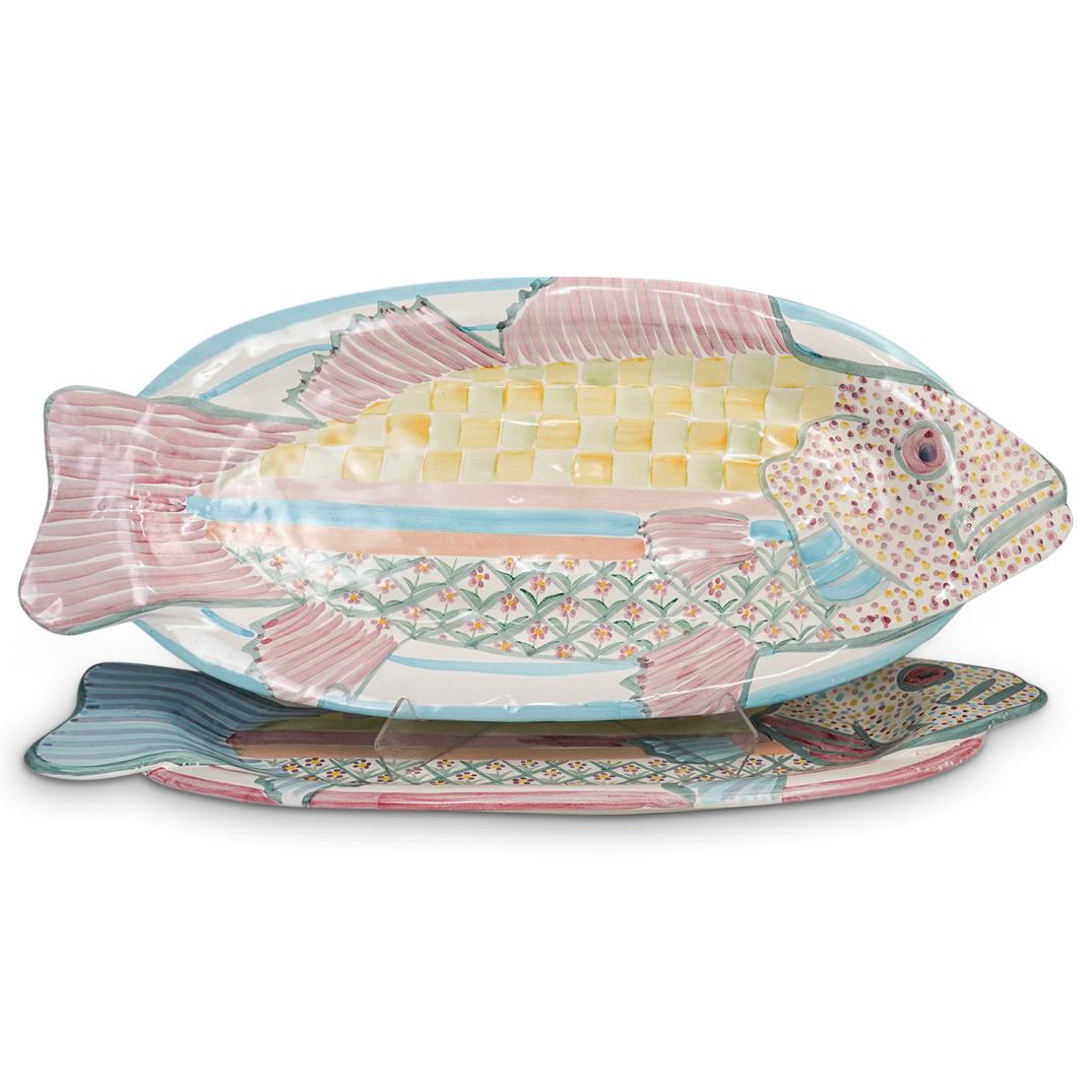 (2 Pc) Mackenzie Childs Large Fish Serving Trays (1 of 4)