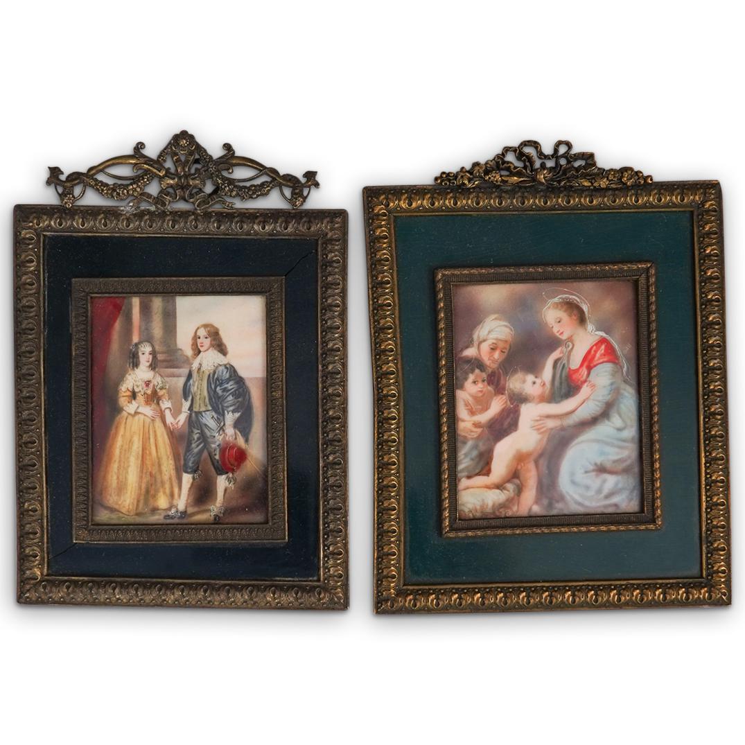 (2 Pc) Hand Painted Framed Plaques (1 of 3)