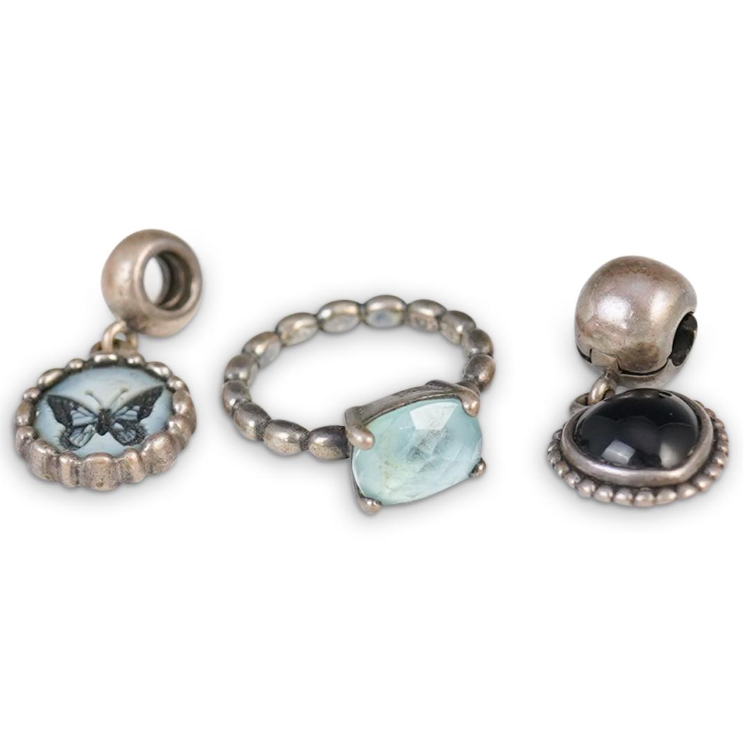 (3 Pc) Pandora Sterling charms and Ring (1 of 4)