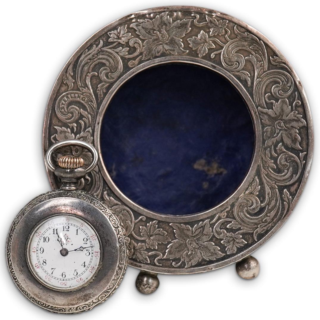 Waltham & Co. Sterling Pocket Watch and Holder (1 of 5)