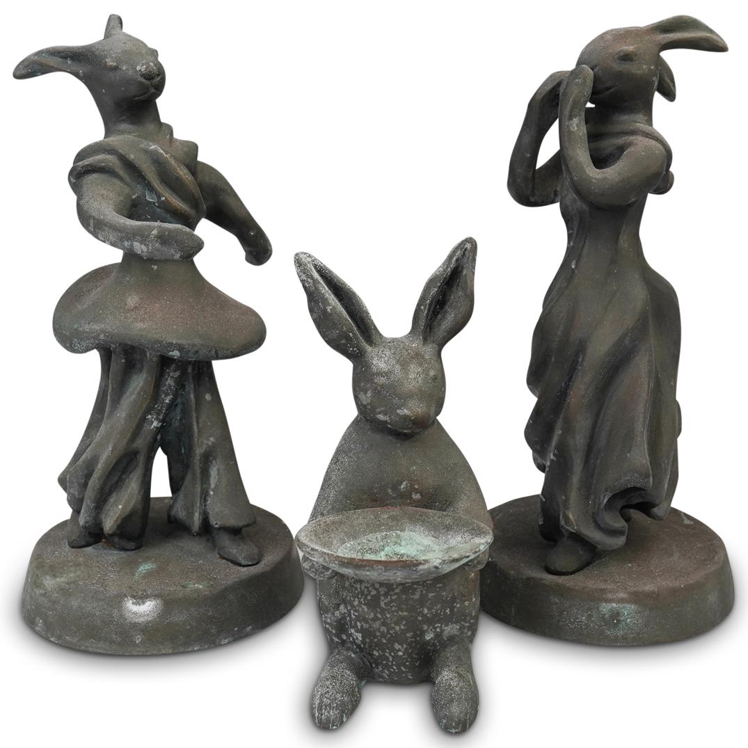 (3 Pc) Iron Rabbit Statues (1 of 4)