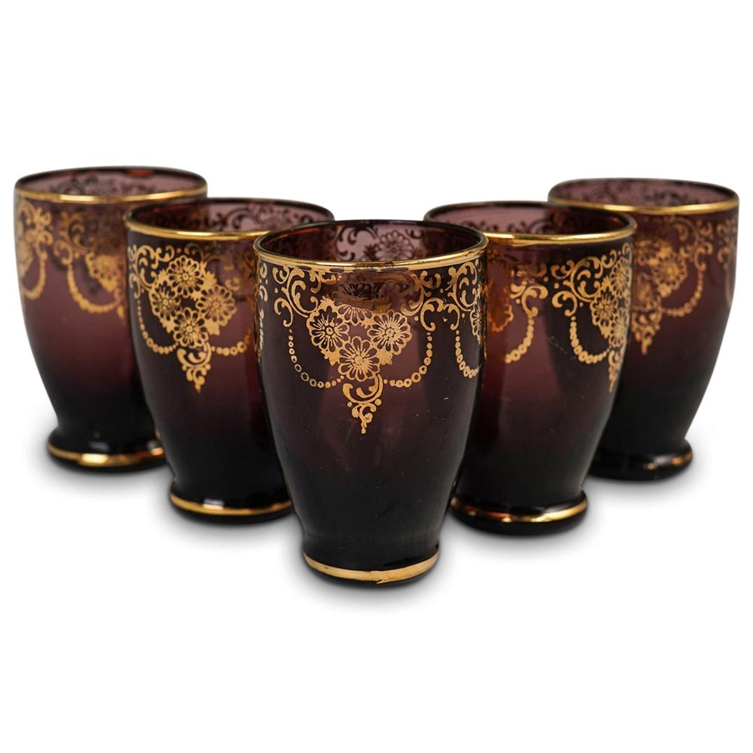 (5 Pc) Bohemian Glass Cordial Cups (1 of 2)