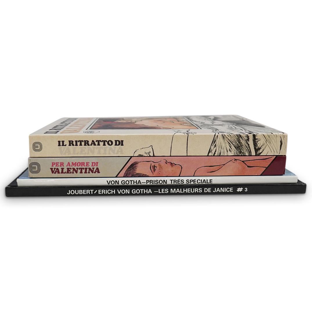 (4 Pc) Erotic Comic Collection: DESCRIPTION: (4 Pc) Erotic comic collection. Includes: (2) Von Gotha, "Prison Tres Speciale" and "Les Malheurs De Janice" (2) Valentina "Per Amore Di" and "Il Ritratto Di" CIRCA: 20th Cent. DIMENSIONS