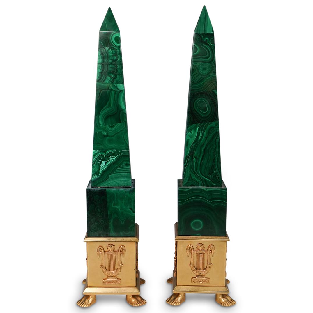 Pair Of Gilt Bronze Malachite Obelisks (1 of 8)