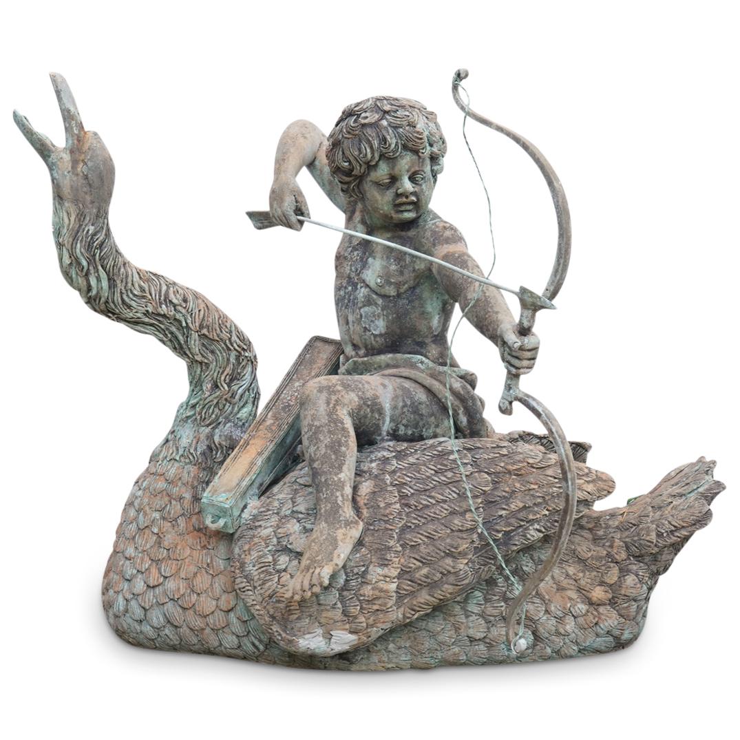 Cast Metal Cherub & Swan Statue (1 of 6)