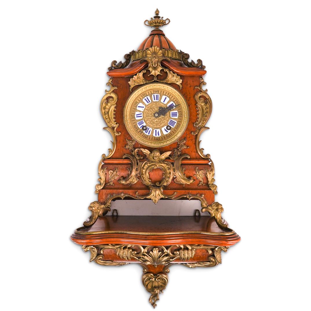 Lenzkirch Wood and Bronze Clock with Wall Console (1 of 16)