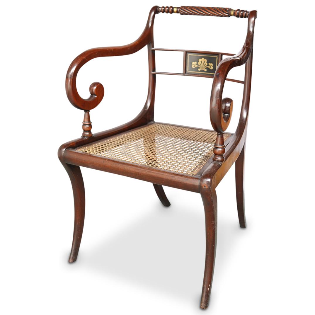 Antique English Carved Wood and Wicker Chair (1 of 5)