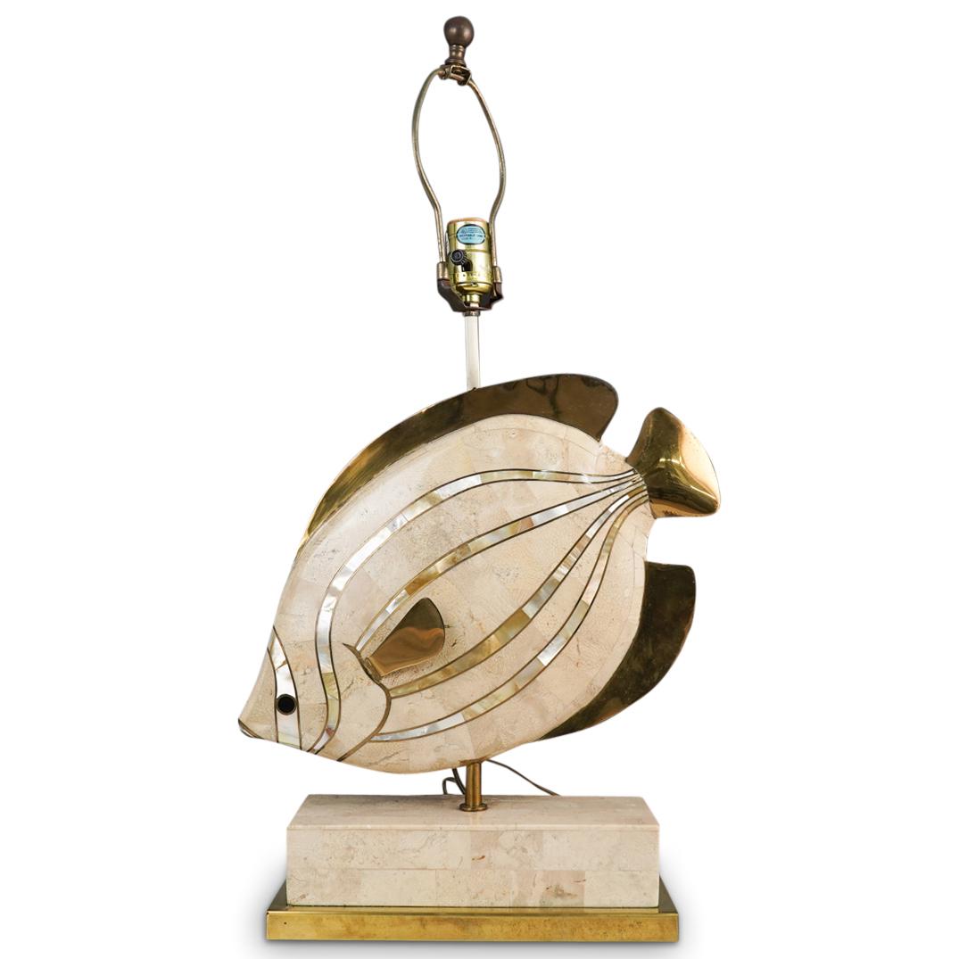 Tessellated Stone and Brass Coral Fish Lamp (1 of 6)