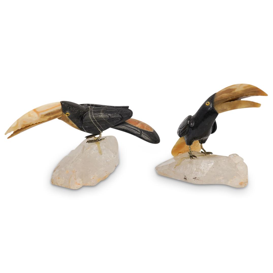 (2 Pc) Carved Semi Precious Stone Toucans (1 of 5)