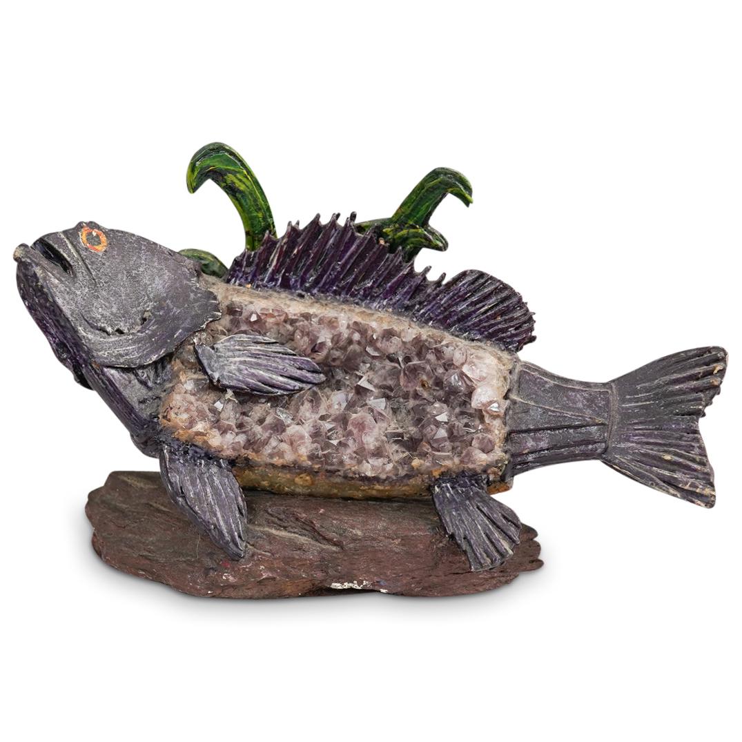Amethyst and Carved Wood Fish Sculpture (1 of 4)