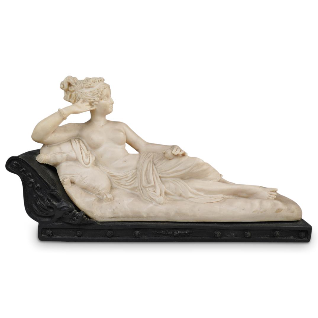 Neoclassical Portrait Sculpture: DESCRIPTION: Replica Composite Sculpture. Pauline Bonaparte as Venus Victrix is a semi-nude life-size reclining neo-Classical portrait sculpture by the Italian sculptor Antonio Canova. CIRCA: 20th Cen