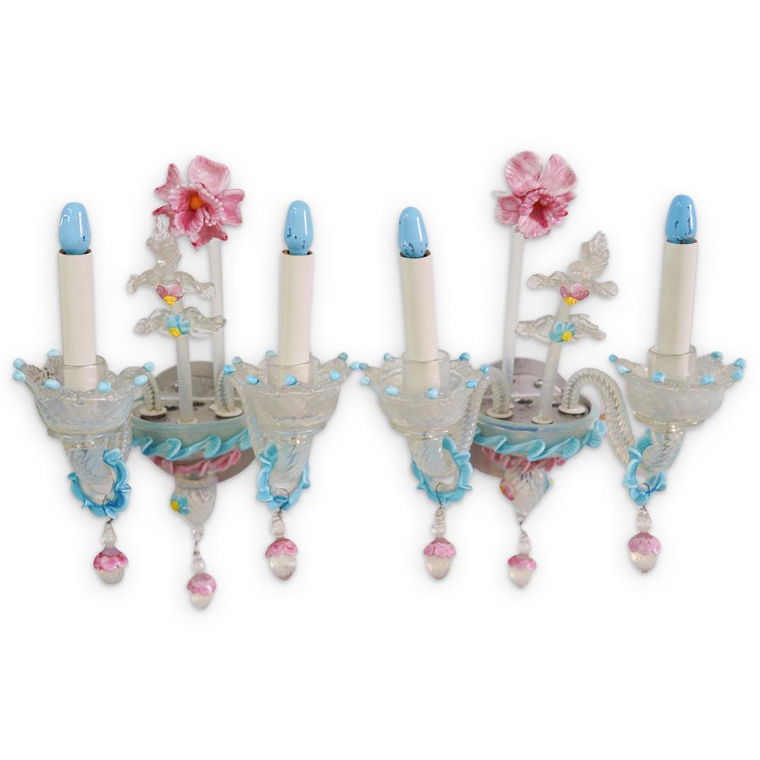 (2 Pc) Murano Glass Petunia Sconces (1 of 4)