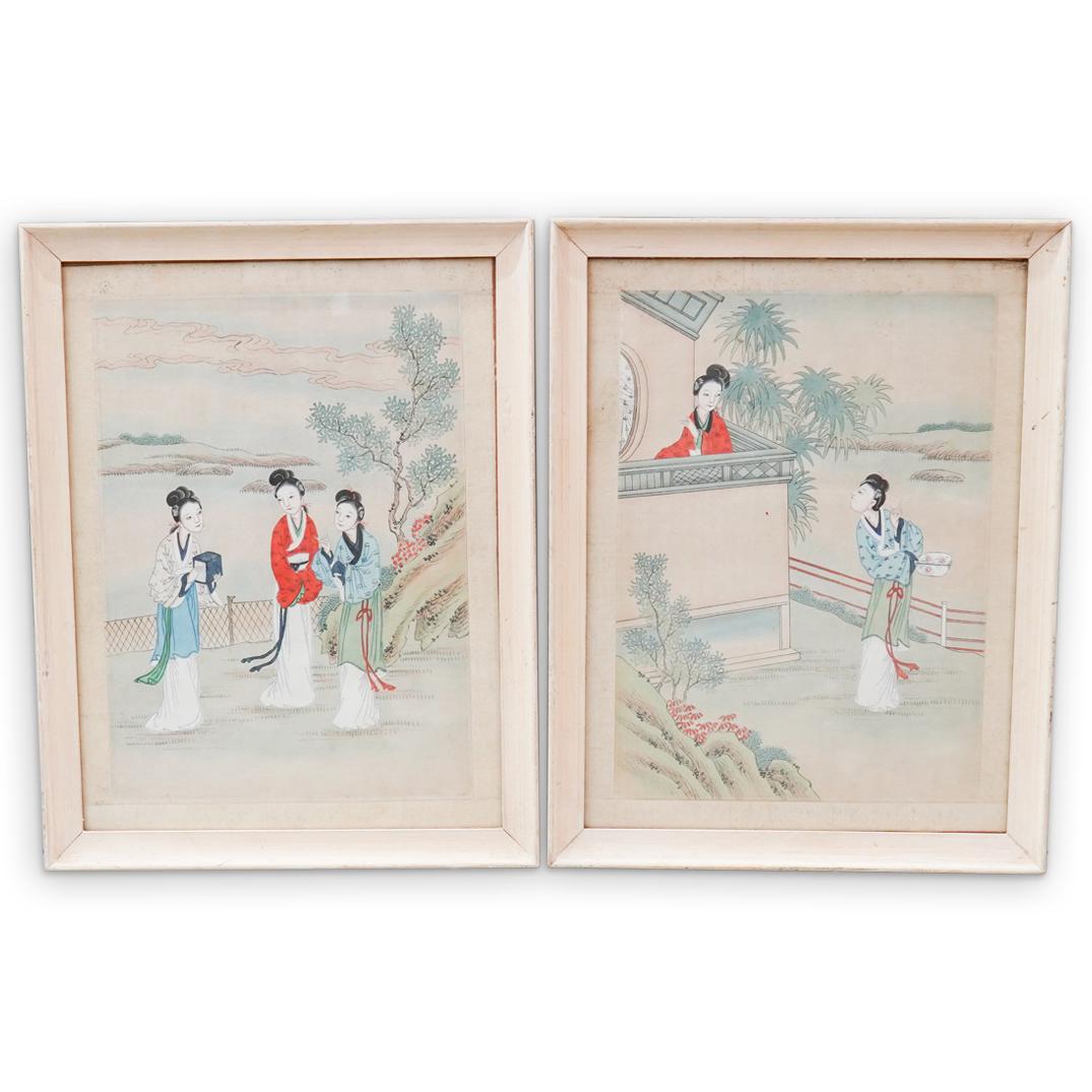 (4 Pc) Japanese Painted Scroll Set (1 of 6)