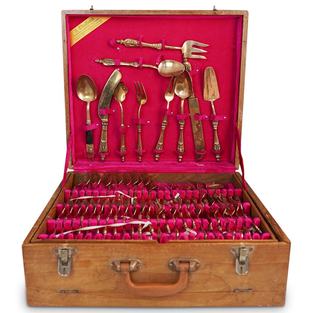 (145 Pc) Thai Solid Brass "elephant" Flatware Set