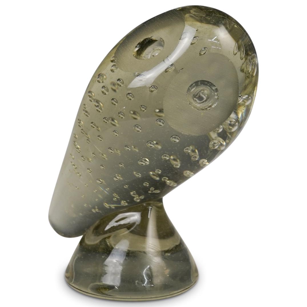 Italian Murano Glass Owl Figurine: DESCRIPTION: Italian Murano glass figurine shaped as an owl in beautiful translucent light green color.CIRCA: 20th CenturyORIGIN: ItalyDIMENSIONS: H: 5" W: 4 1/2"CONDITION: Great condition. See lot de