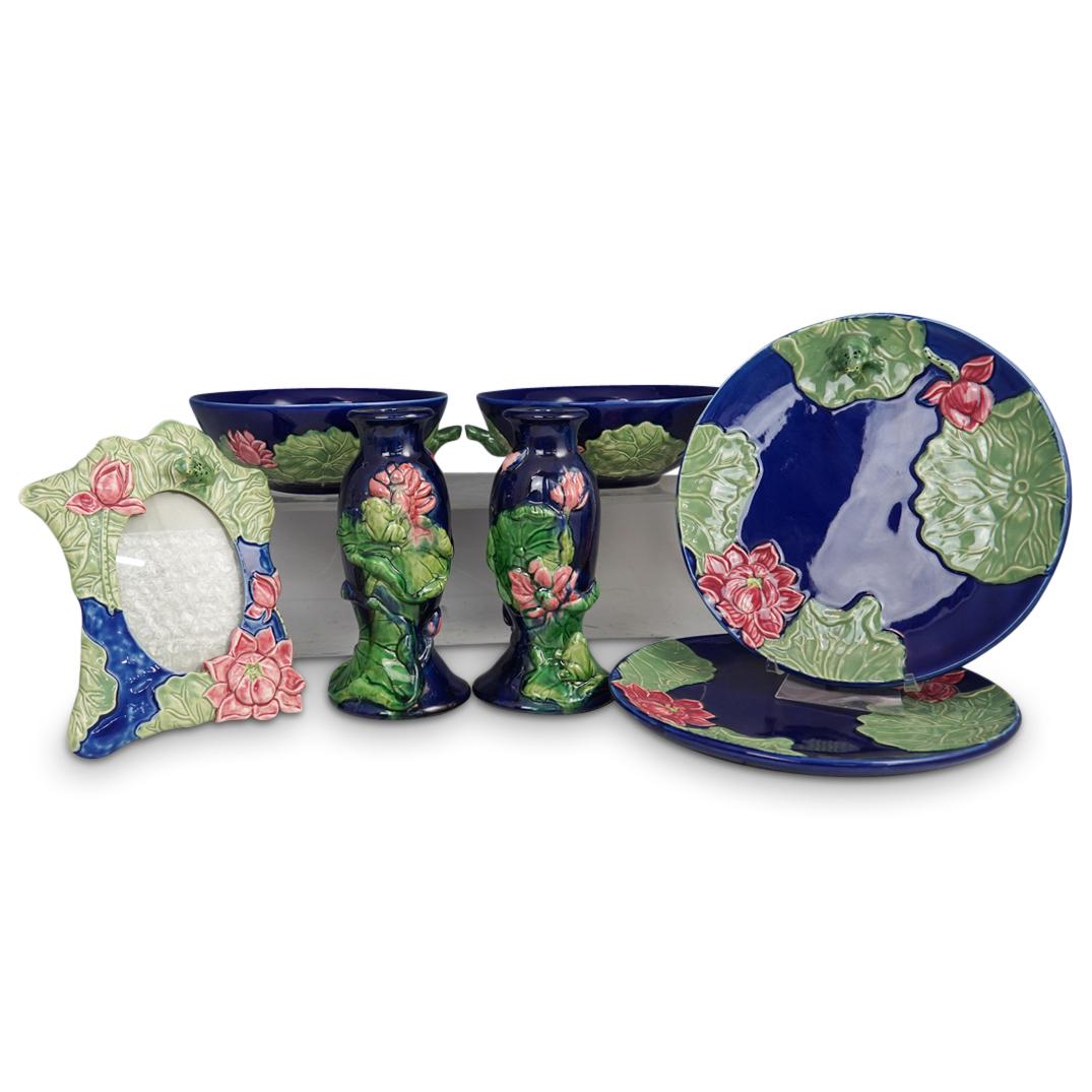 (7 Pc) Majolica Frog Porcelain Set (1 of 8)