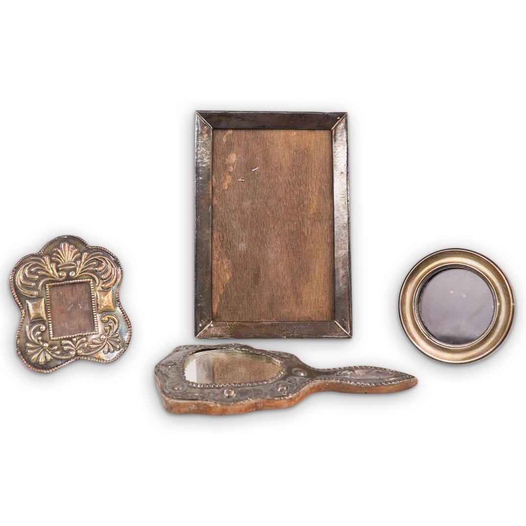 (4 Pc) Ornate Wooden Frames and Mirror with Silver (1 of 5)