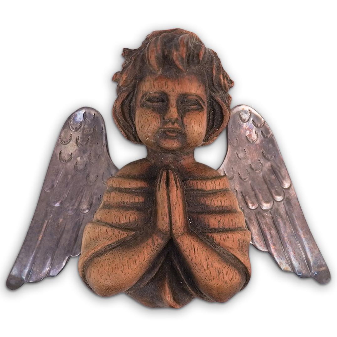 Silver Wooden Praying Angel Statue (1 of 3)
