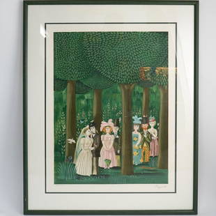 Raymond Peynet (1908-1999) Signed AP Lithograph: DESCRIPTION: Raymond Peynet (1908-1999) Pencil signed in color Lithograph "EA, 7/75" signed "Peynet" Complete mounted in green frame. Certificate of authenticity mount on reverse.CIRCA: 20th Ct.ORIGIN