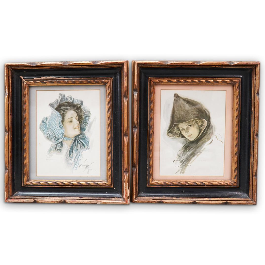 (2 Pc) Harrison Fisher Victorian Signed Prints (1 of 4)