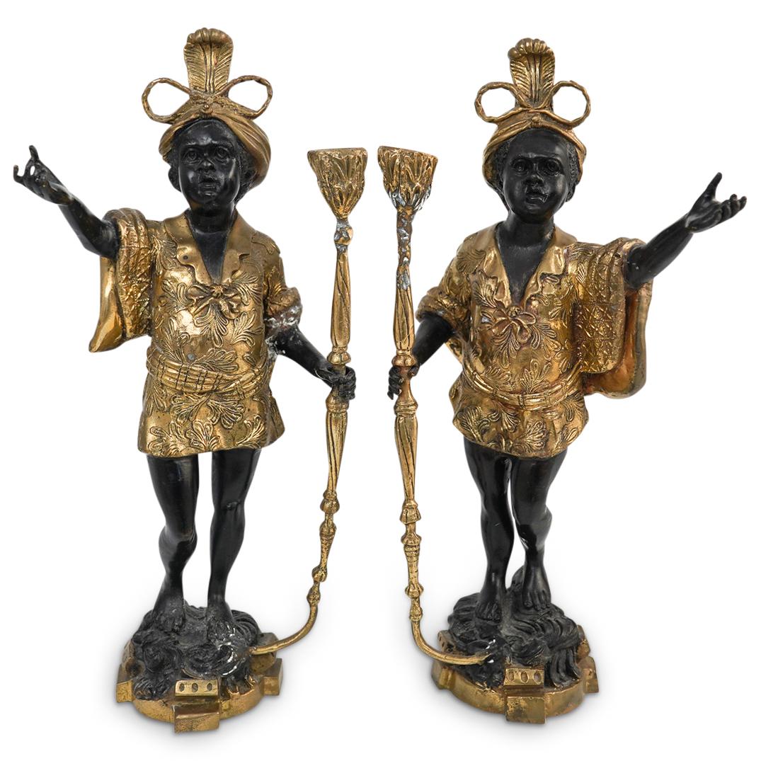 Pair of Antique Bronze Blackamoor Candleholders (1 of 4)