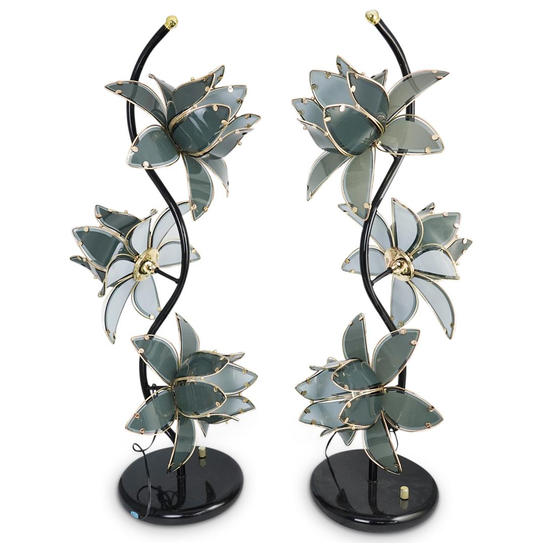 Pair Of Mid Century Glass Flower Lamps (1 of 3)