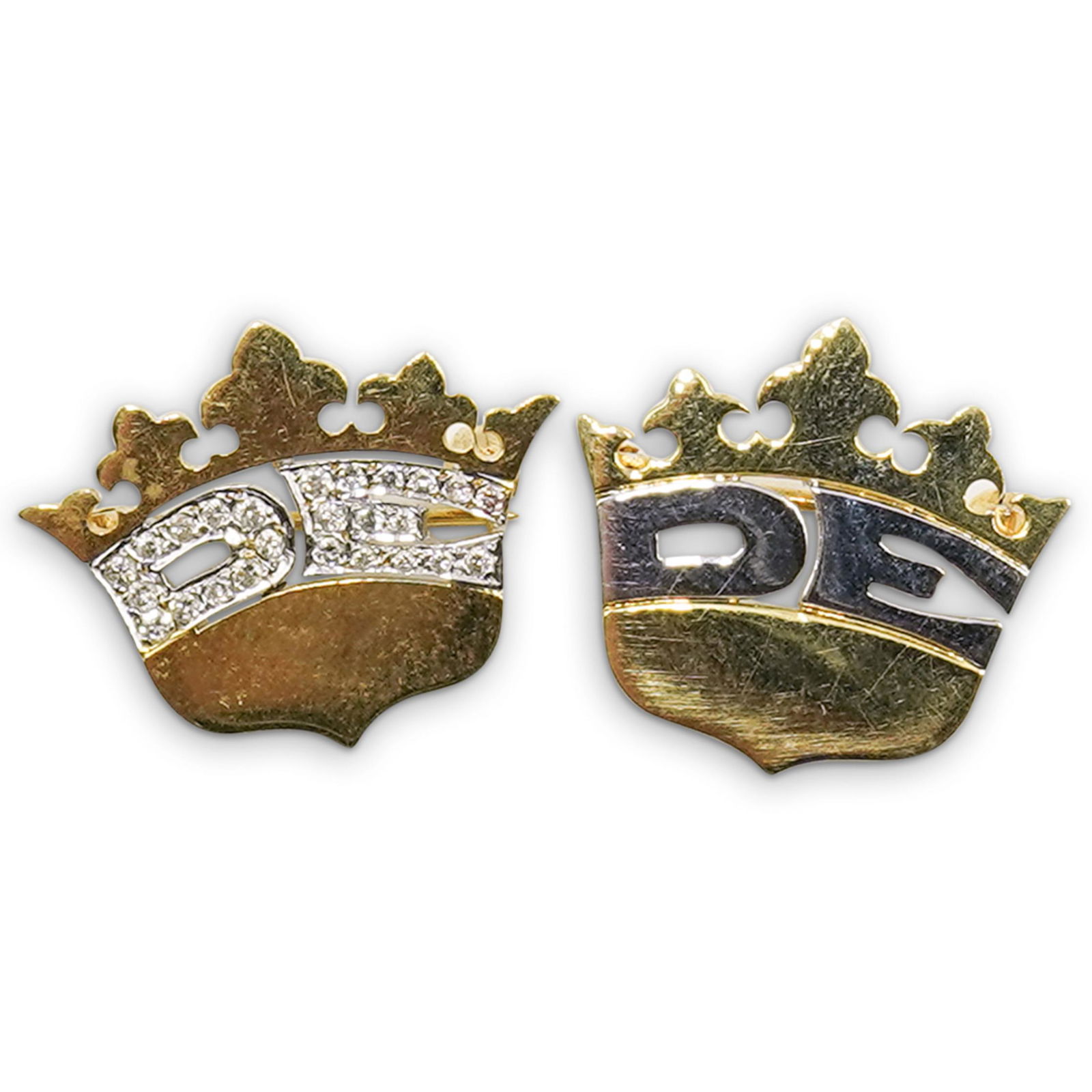 (2 Pc) "DE" 18k and Diamond Pins (1 of 2)
