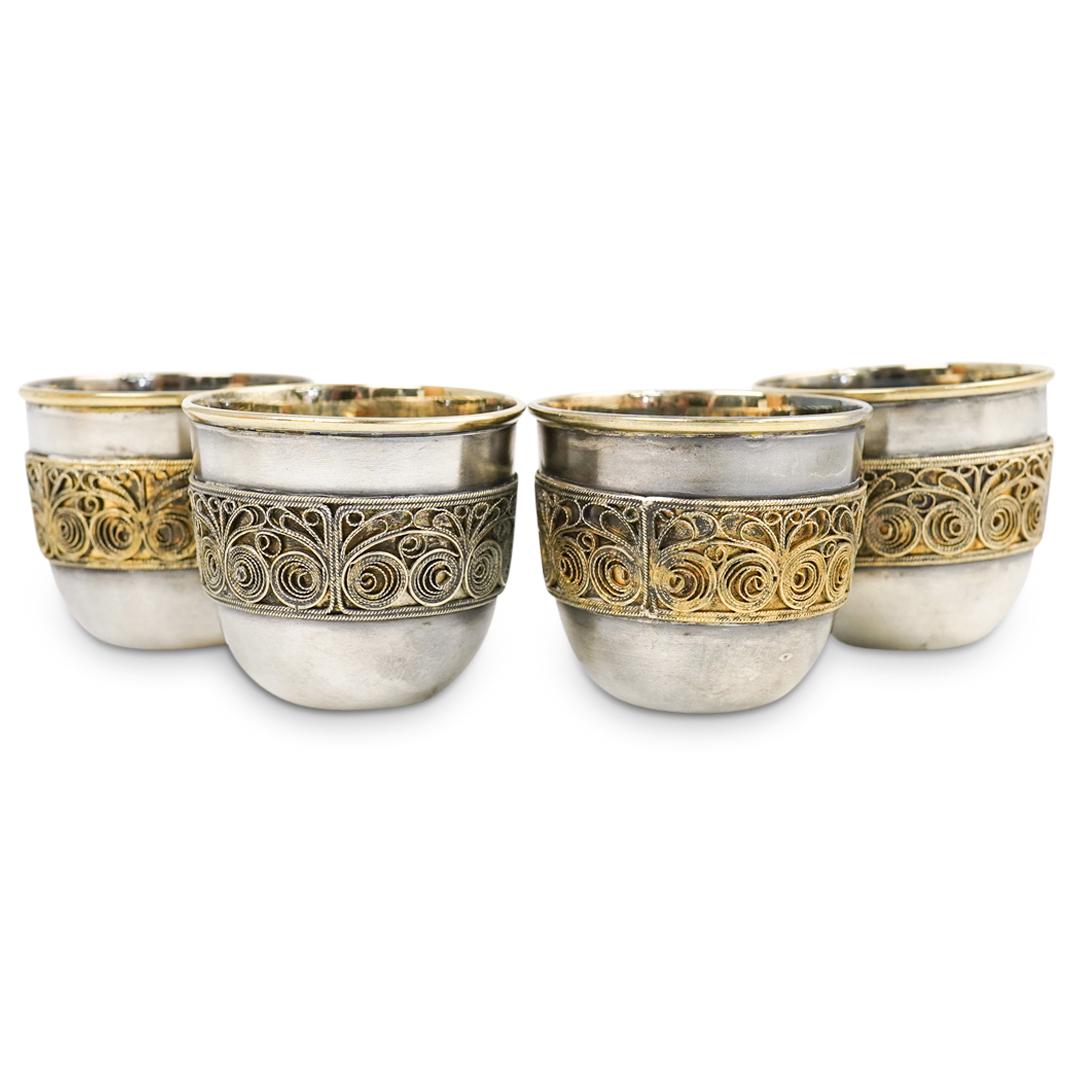 (4 Pc) Russian Silver and Filigree Vodka Cups (1 of 4)