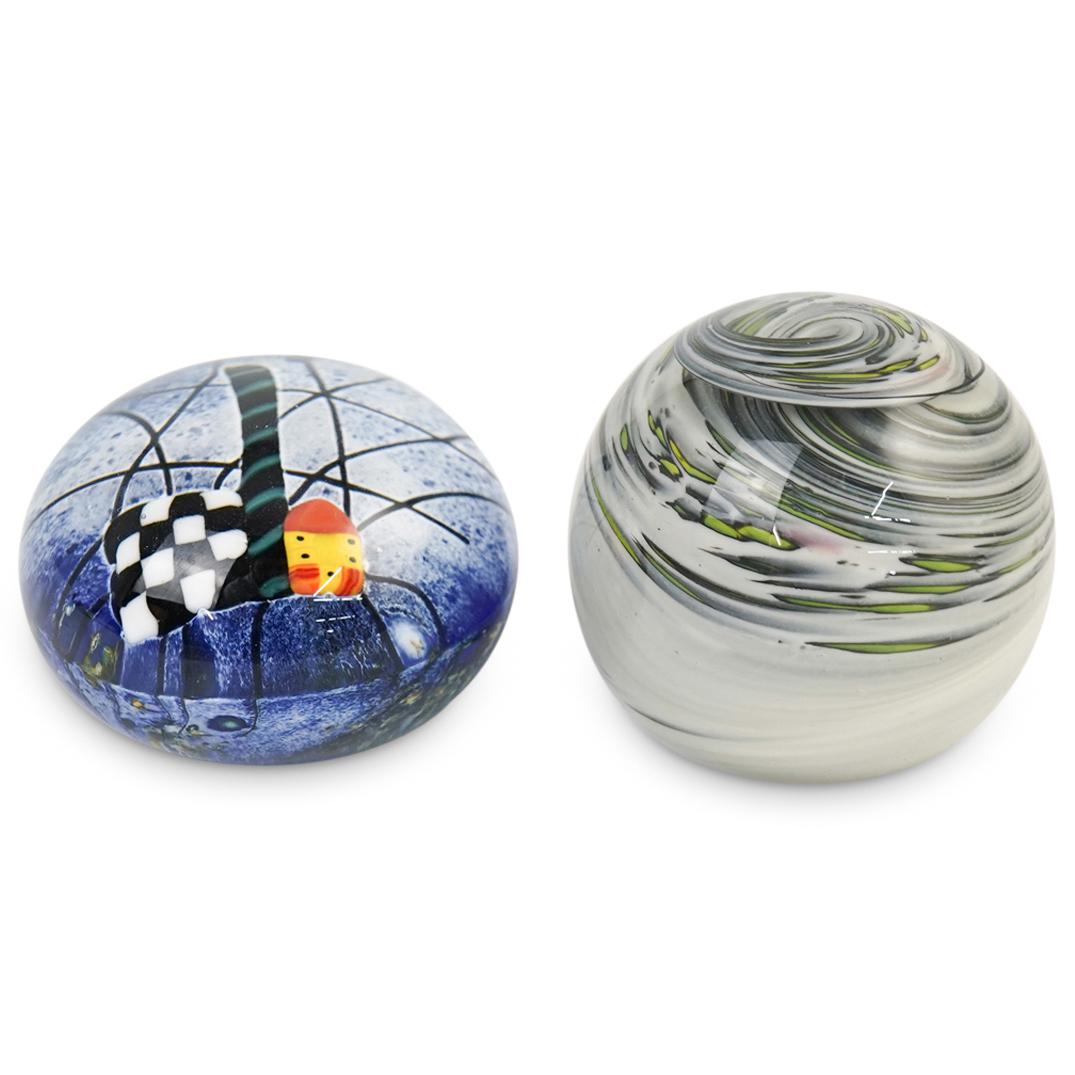 (2 Pc) Signed Glass Paperweights (1 of 5)
