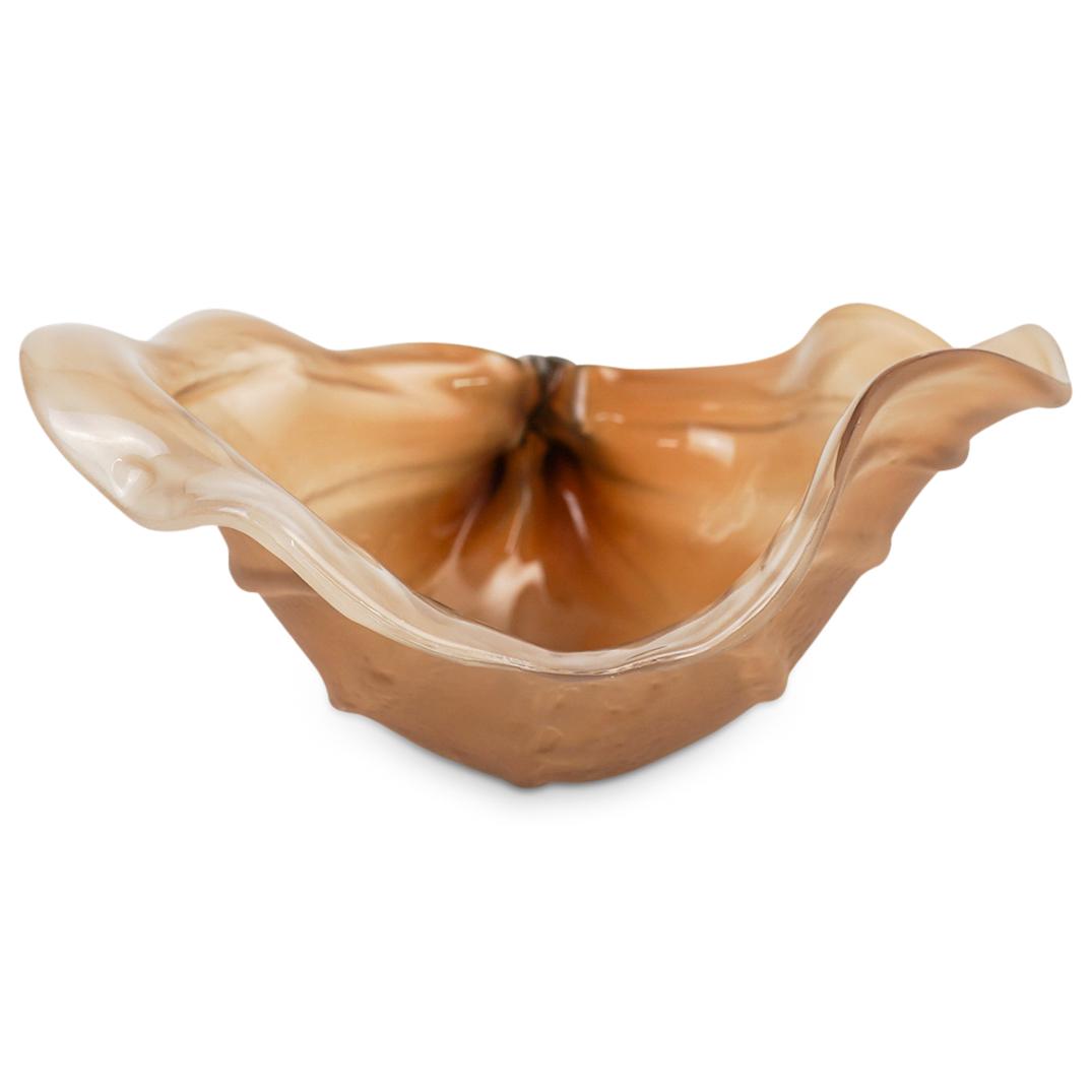 N. Weinstein Sea Shell Candy Glass Bowl: DESCRIPTION: Nikolas Weinstein 1999 Signed Frosted Glass candy bowl featuring an naturalistic organic seashell design in a light cream brown color CIRCA: Late 20th Century ORIGIN: Italy DIMENSIONS: W: