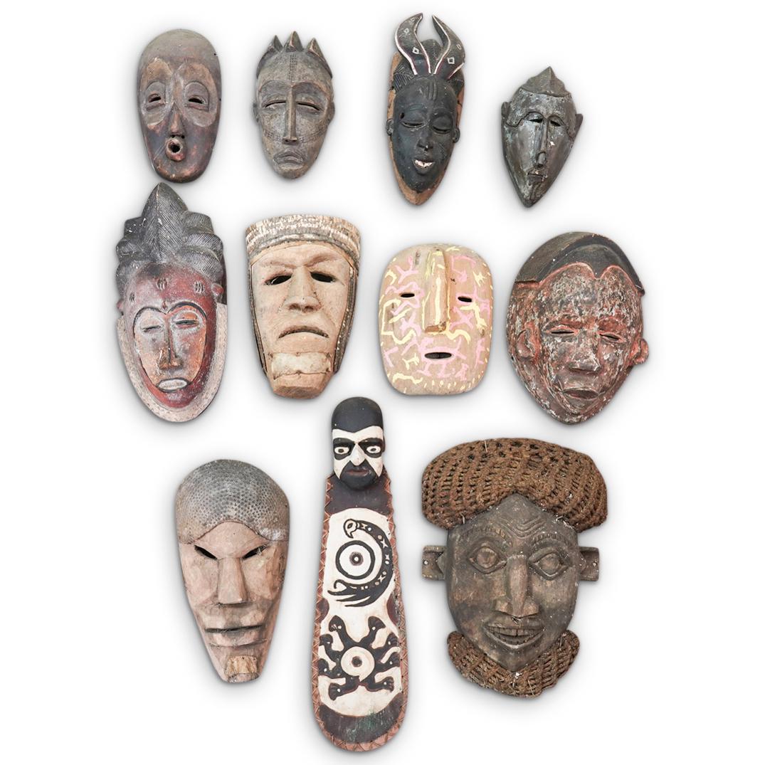 (11Pc) African Carved Wood Mask Collection (1 of 12)