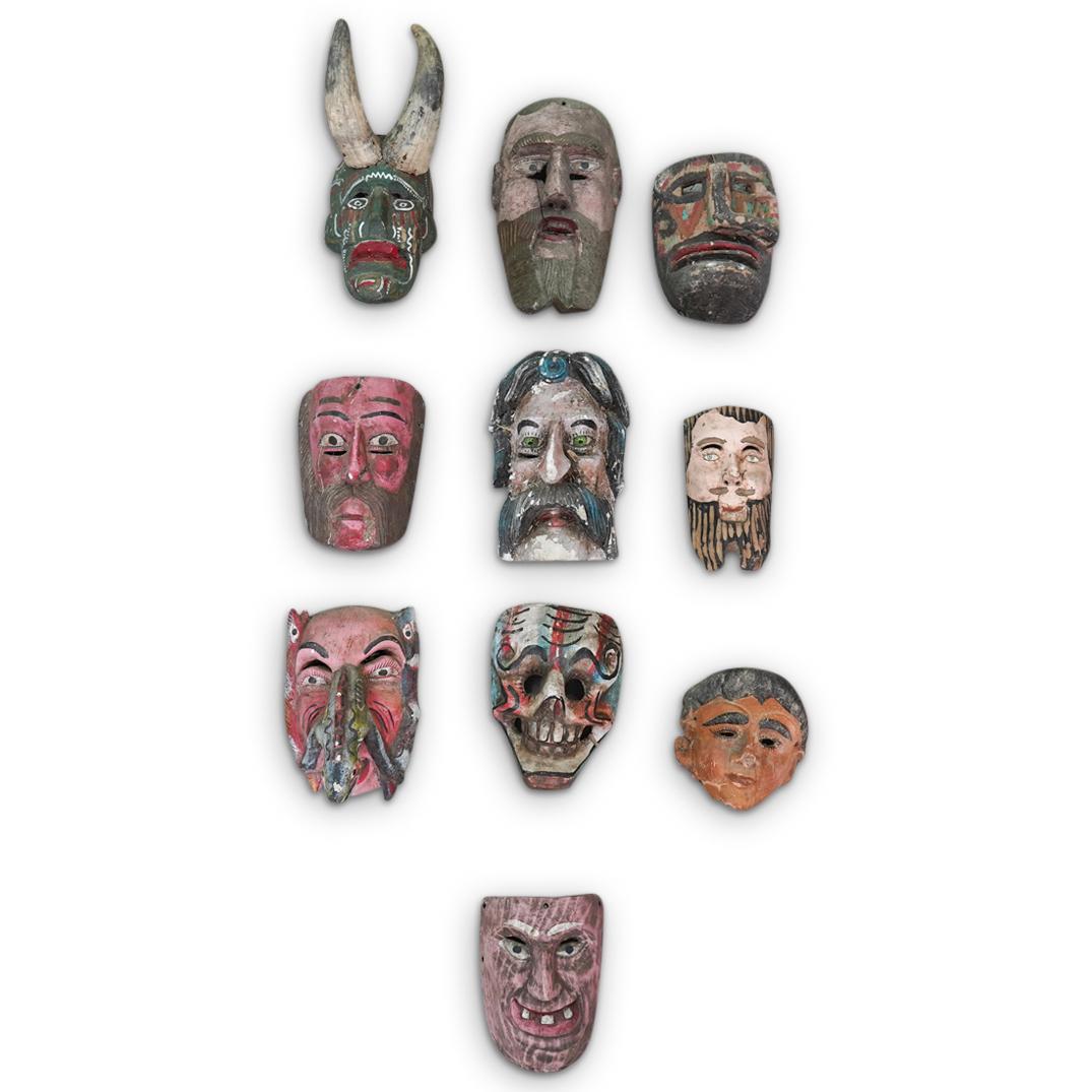 (16Pc) Mexican Carved Wood Mask Collection (1 of 18)