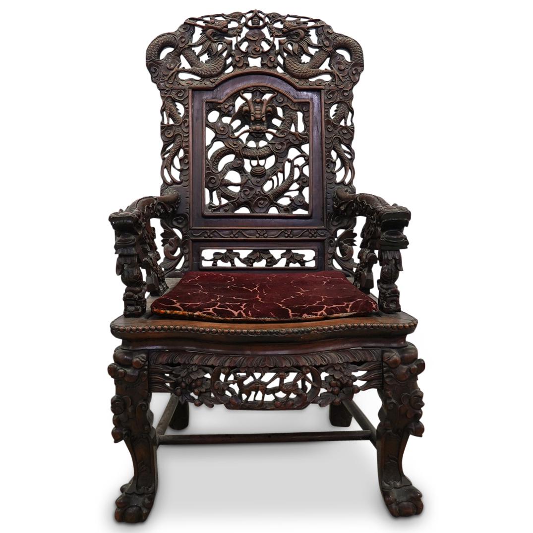 Large Chinese Carved Throne Chair (1 of 5)