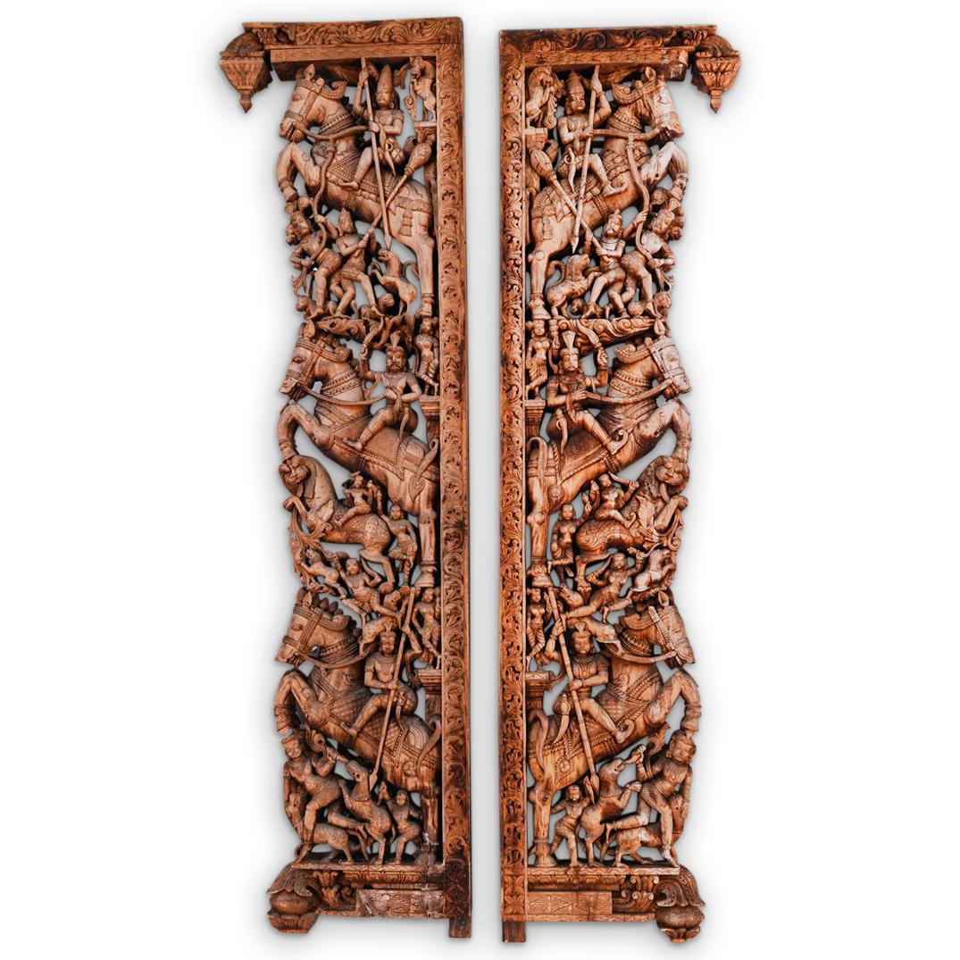 Indian Carved Relief Wooden Panels (1 of 8)