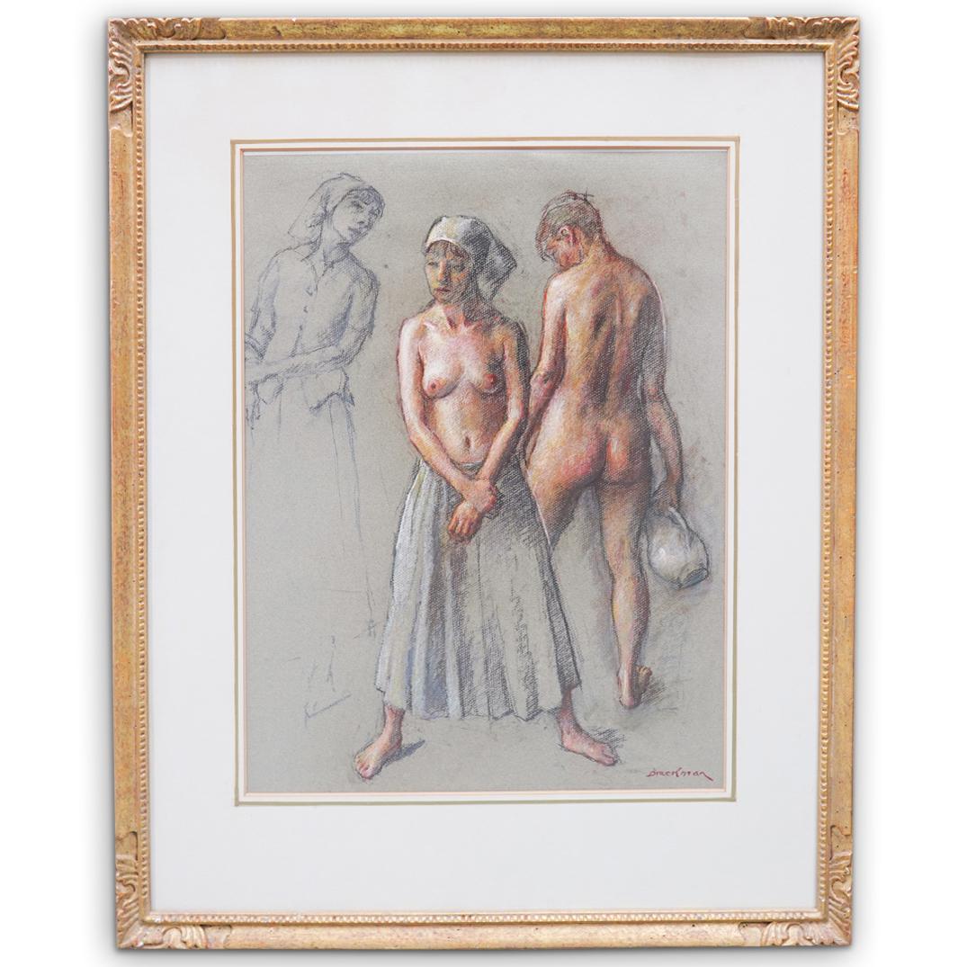 Robert Brackman (American, 1898-1980) Poster: DESCRIPTION: Robert Brackman (American, 1898-1980) Poster. Depicting three female figures. Signed lower right. Finished in a gilded wood frame. CIRCA: 20th Ct ORIGIN: USA DIMENSIONS:H:32" W: 26" CONDI