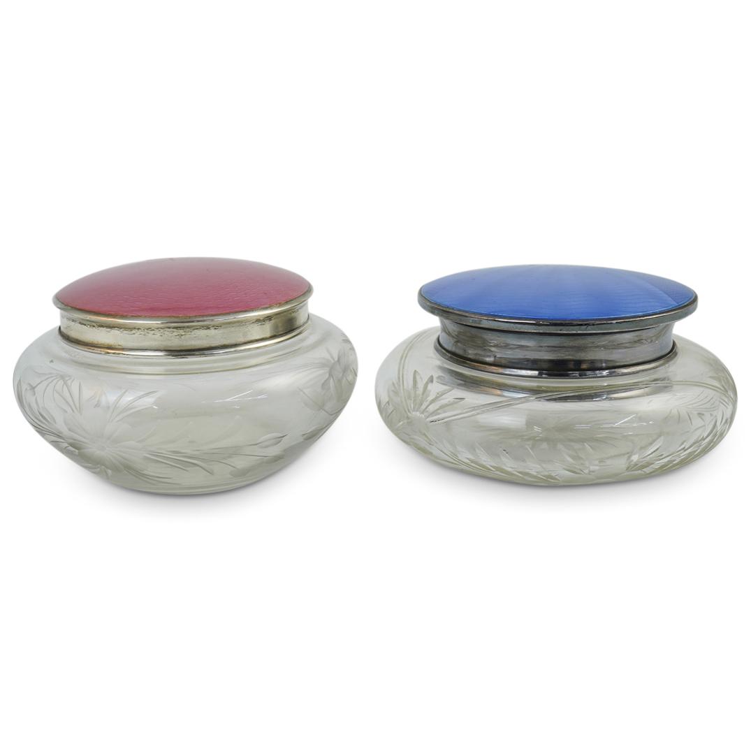 (2 pc) Enamel Silver & Glass Powder Jars (1 of 7)