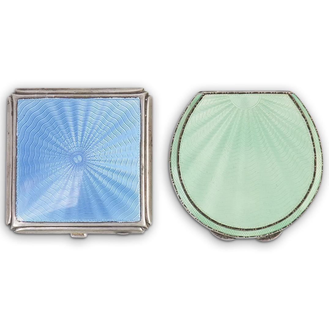 (2 Pc) English Sterling Silver and Enamel Compact Cases (1 of 5)