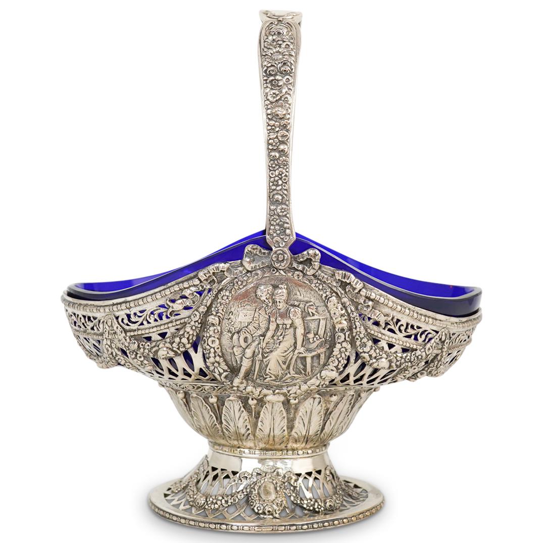 800 Silver & Cobalt Glass Basket Bowl (1 of 5)