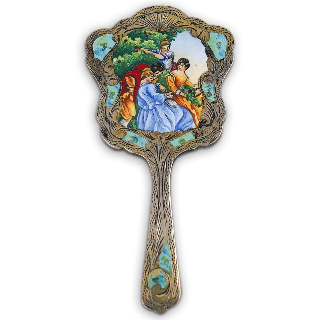 Antique 800 Silver Petite Enamel Mirror (1 of 3)