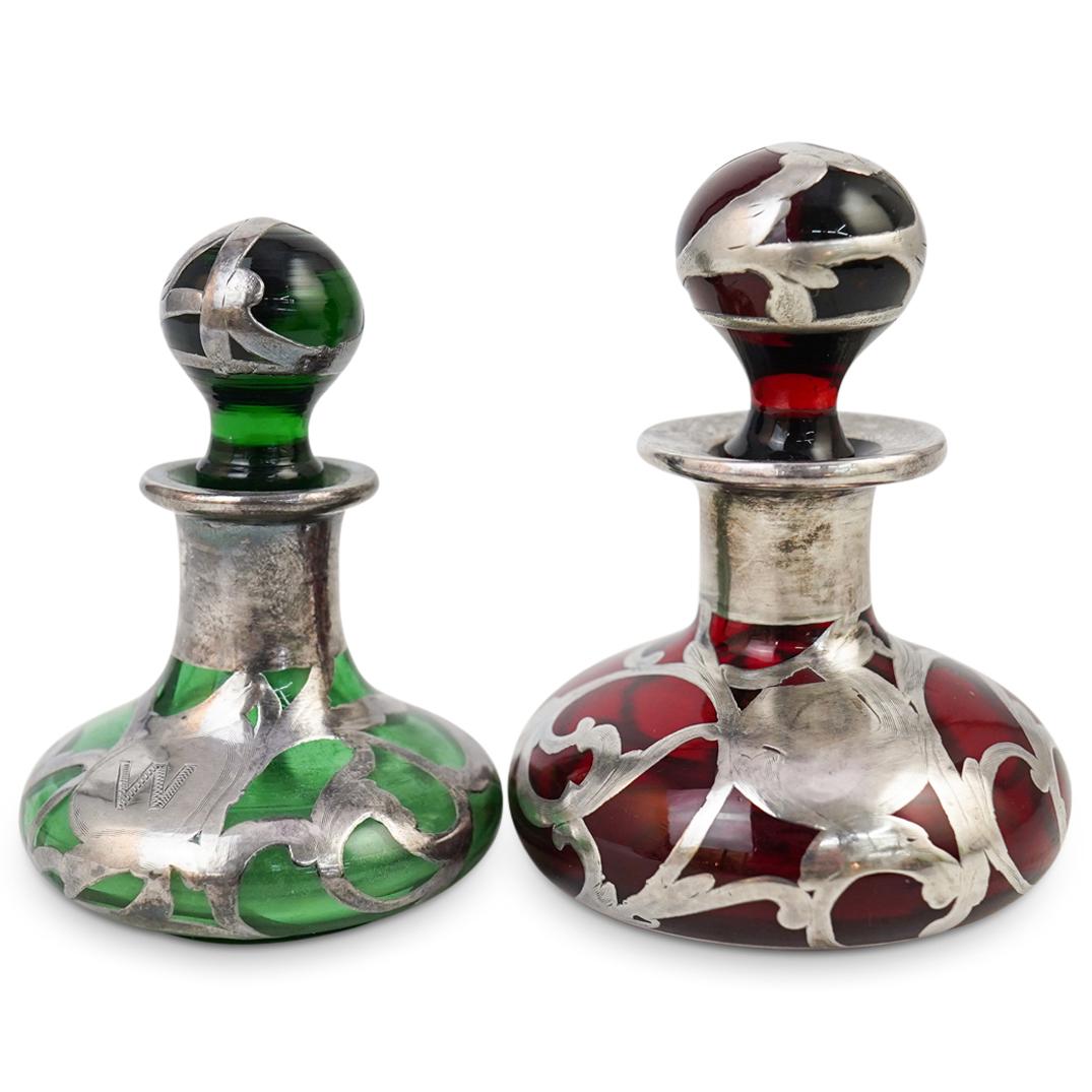 (2 Pc) Silver Overlay Perfume Bottles (1 of 4)