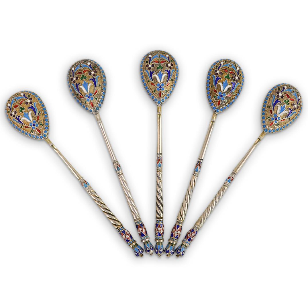 (5 Pc) Imperial Russian Silver Spoon Set (1 of 5)
