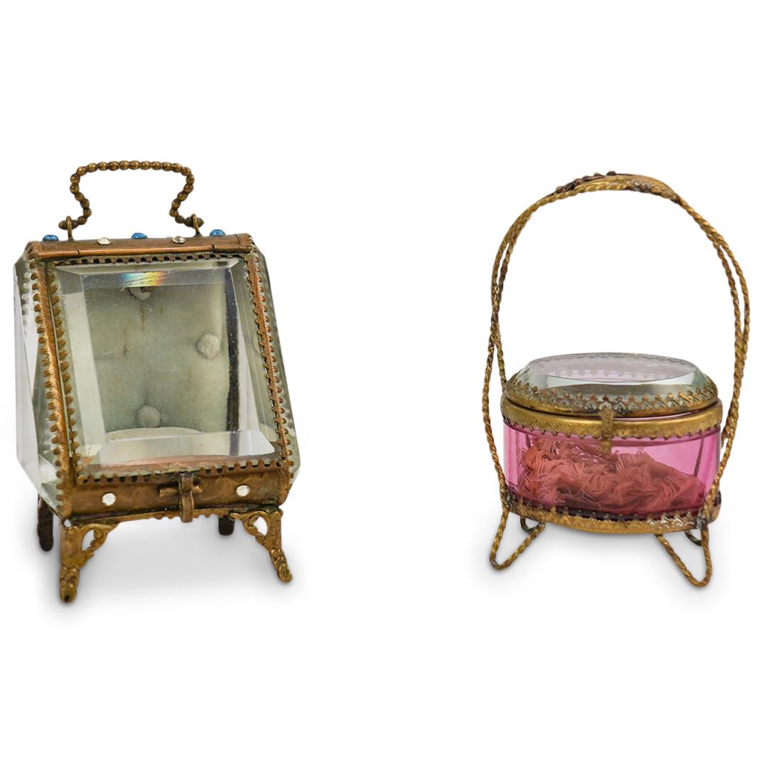 (2 Pc) Victorian Jewelry Glass Boxes (1 of 5)