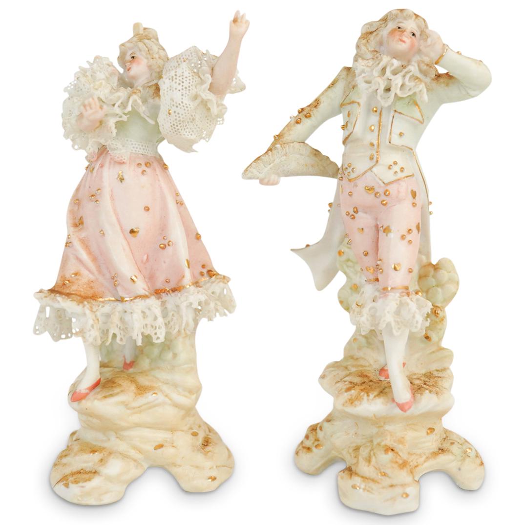 (2 Pc) Pair of Antique German Porcelain Figurines (1 of 3)