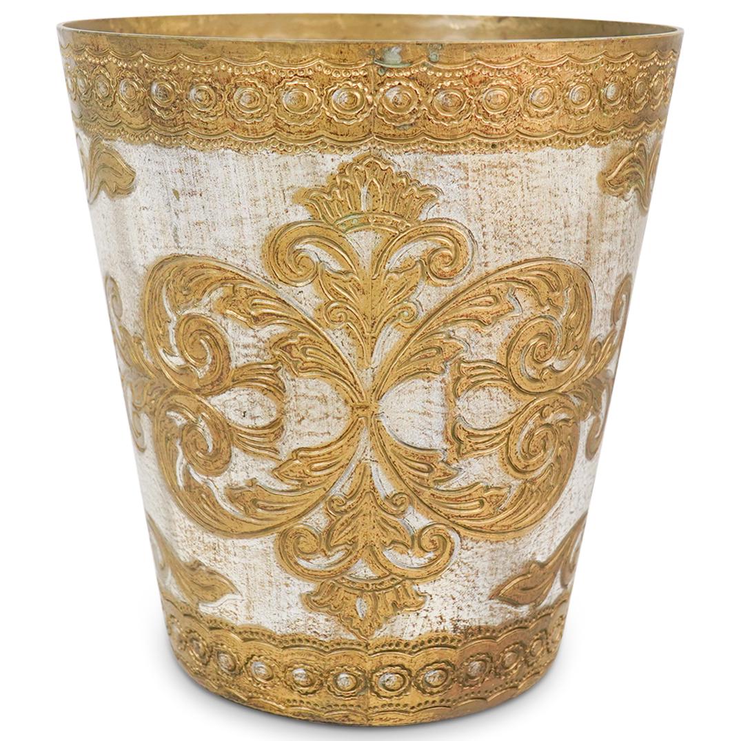 Florentine Wooden Gold Gesso Waste Basket (1 of 2)