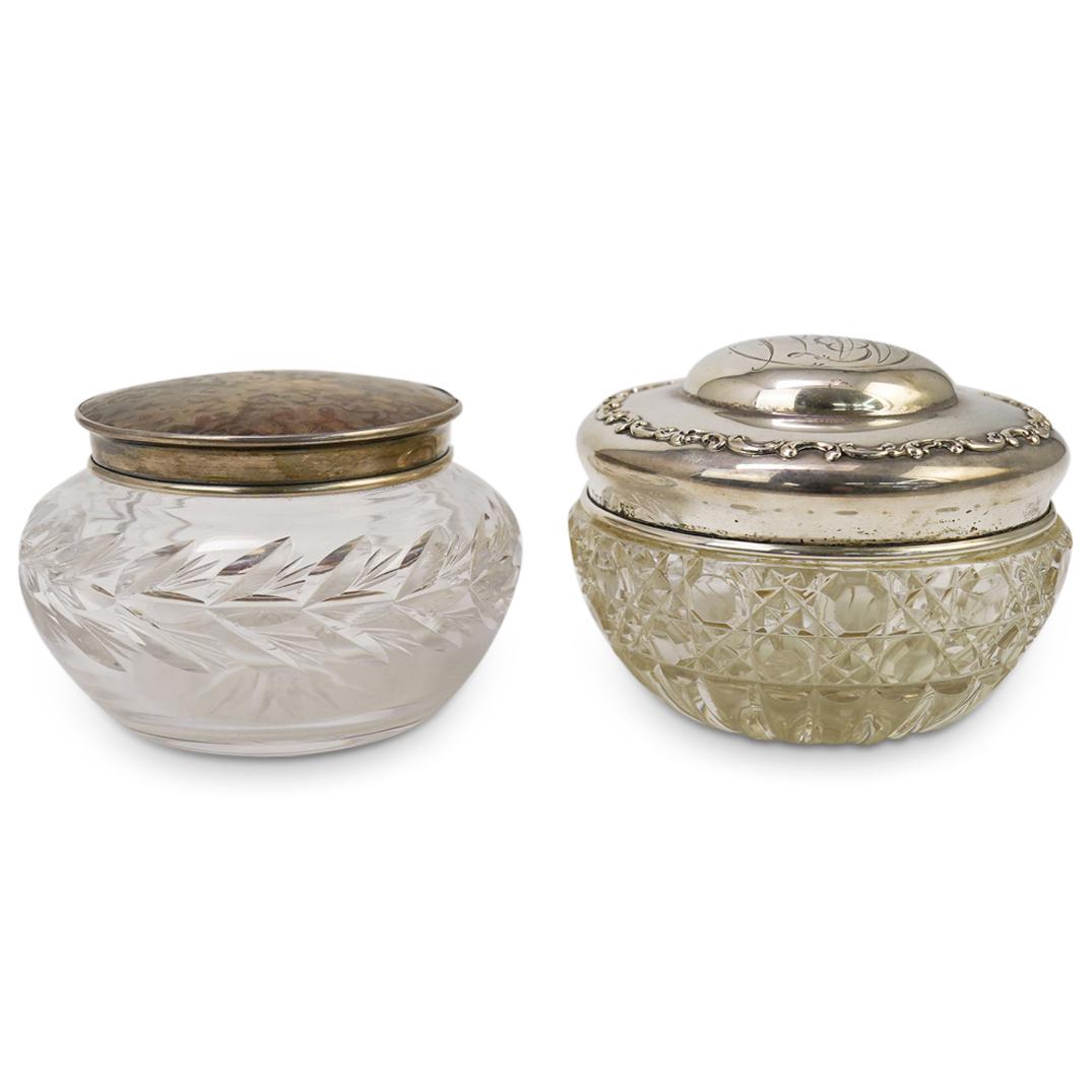 (2 Pc) Sterling & Crystal Dresser Jars (1 of 6)