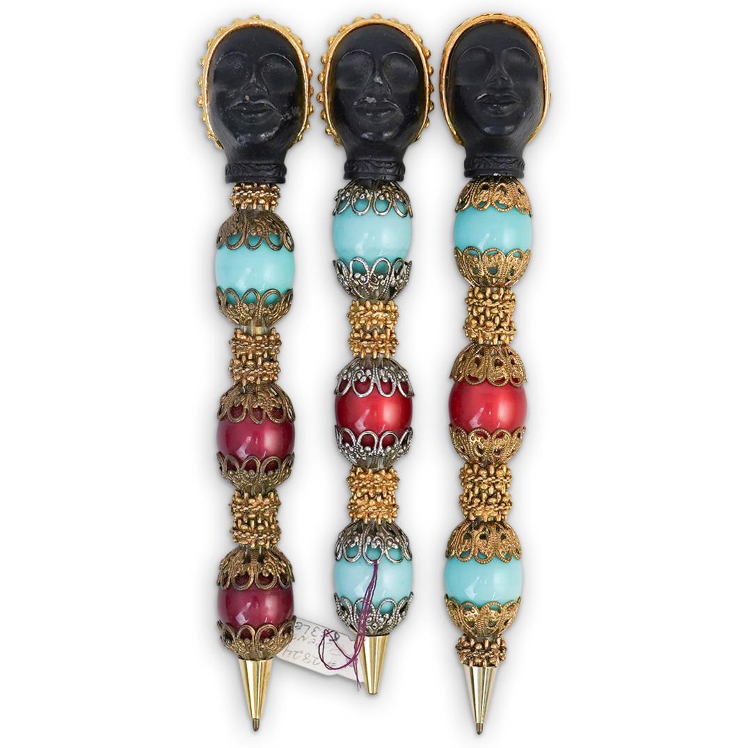 (3 Pc) Florenza Blackamoor Figural Pens (1 of 4)