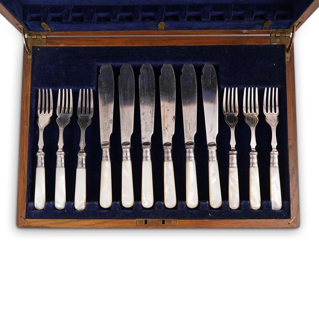 (12 pcs) Antique British Sterling Mother of Pearl Set (1 of 4)